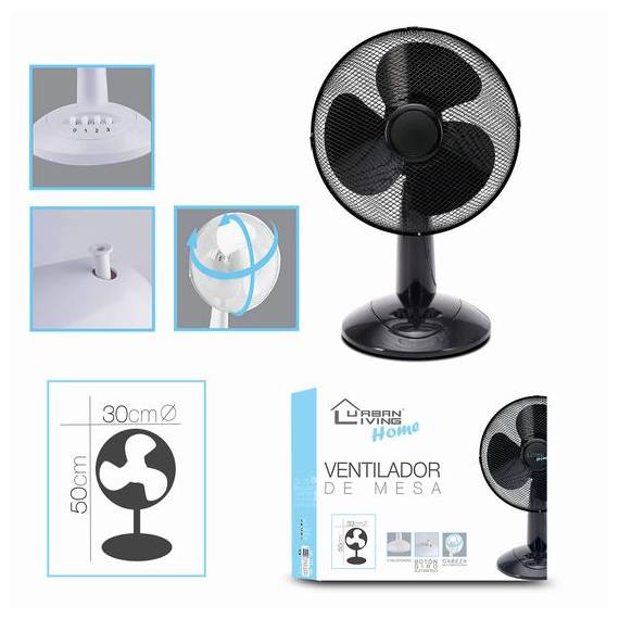 Ventilador de Mesa Negro 30x50cm 30W 3 velocidades