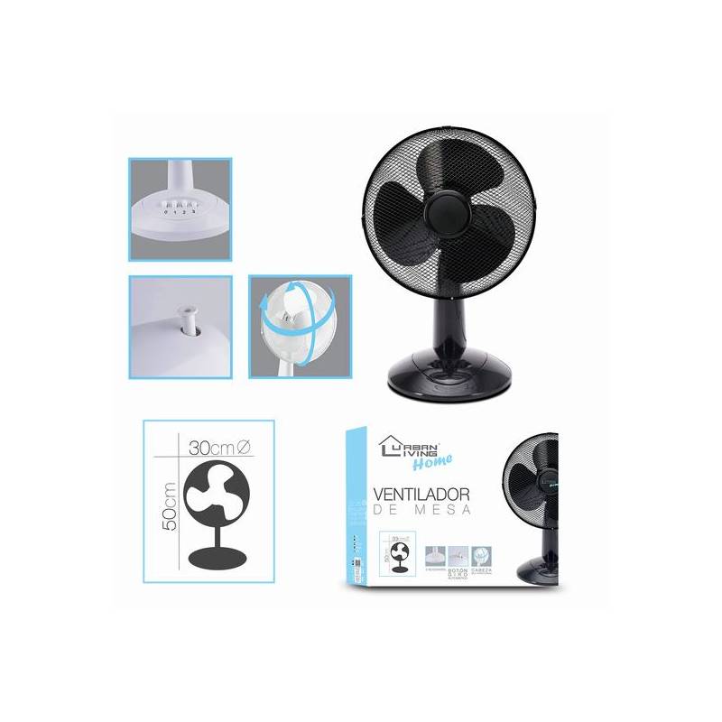 Ventilador de Mesa Negro 30x50cm 30W 3 velocidades