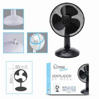 Ventilador de Mesa Negro 30x50cm 30W 3 velocidades