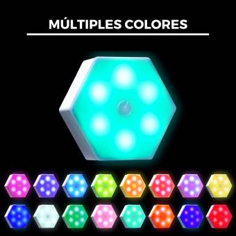 Pack de 6 Focos Luces Led Hexagonales Mando Distancia Colores