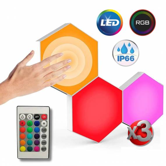 Pack de 6 Focos Luces Led Hexagonales Mando Distancia Colores