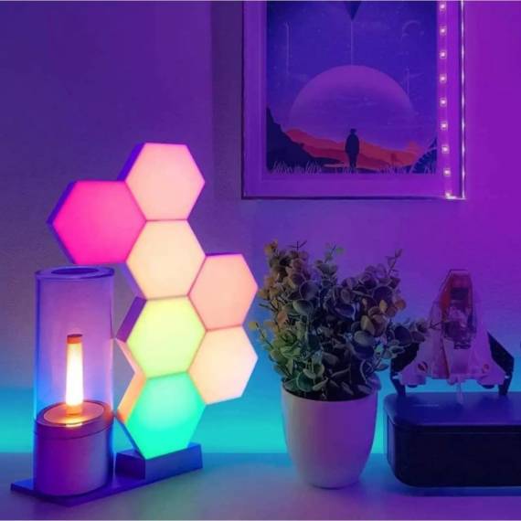 Pack de 6 Focos Luces Led Hexagonales Mando Distancia Colores